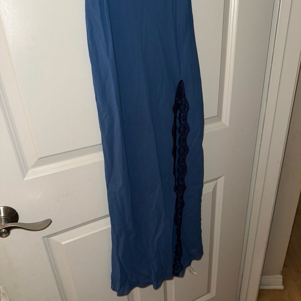 Reformation Blue Maxi Slip Dress with Navy Lace Trim - Picture 4 of 8